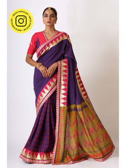 UDD DESIGN - Prateeti Purple Olive Saree with Unstitched Blouse