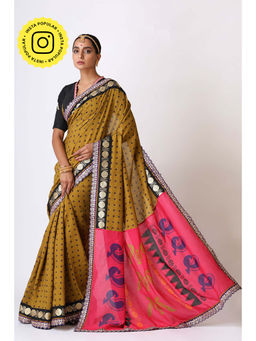 UDD DESIGN - Smriti Olive Black Saree with Unstitched Blouse