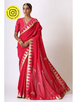 UDD DESIGN - Pranay Mayil Pink Embroidered Saree with Unstitched Blouse