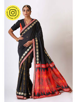 UDD DESIGN - Sangharsh Black Red Saree with Unstitched Blouse