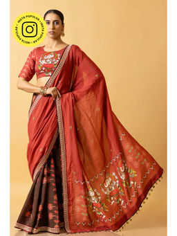 UDD DESIGN - Natya Ganapati Brown Saree with Unstitched Blouse