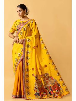 UDD DESIGN - Ras Lila Radha-Krishna Yellow Saree with Unstitched Blouse