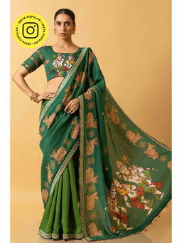 UDD DESIGN - Lasya Shiv-Parvati Green Saree with Unstitched Blouse