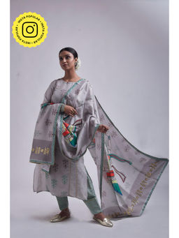 UDD DESIGN - Women's Grey Nacho Printed Gota Dupatta