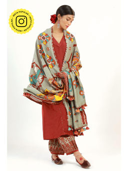 UDD DESIGN - Maroon Lakshmi With Ishwari Dupatta (Set of 3)