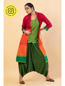 UDD DESIGN - Aranya Green Top with Jacket and Dhoti Pant (Set of 3)