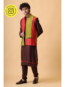 UDD DESIGN - Varsha Chestnut Kurta and Churidar Jacket (Set of 3)