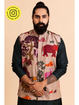 UDD DESIGN - Men Peach Printed Nehru Jacket