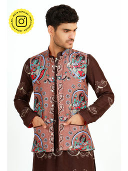 UDD DESIGN - Men Peach Printed Nehru Jacket