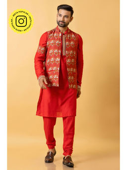 UDD DESIGN - Men Red Printed Nehru Jacket