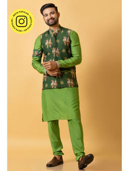 UDD DESIGN - Men Green Printed Nehru Jacket