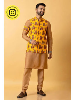 UDD DESIGN - Men Yellow Printed Nehru Jacket