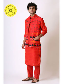 UDD DESIGN - Men Red Printed Nehru Jacket
