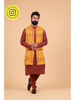 UDD DESIGN - Men Yellow Printed Nehru Jacket