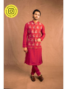 UDD DESIGN - Men Magenta Printed Nehru Jacket
