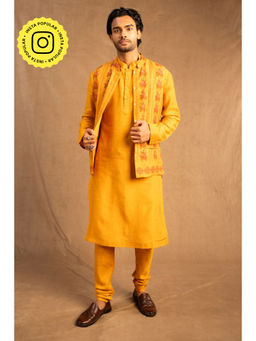 UDD DESIGN - Men Yellow Printed Nehru Jacket