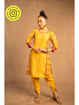 UDD DESIGN - Trishula Yellow Kurta with Dhoti Pant (Set of 2)