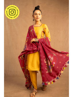 UDD DESIGN - Trishula Yellow Kurta with Dhoti Pant and Dupatta (Set of 3)