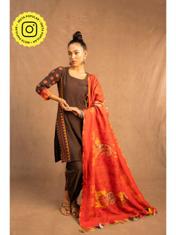 UDD DESIGN - Mukula Coffee Brown Kurta with Dhoti Pant and Dupatta (Set of 3)