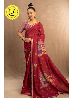UDD DESIGN - Maroon Kailasa Saree with Unstitched Blouse
