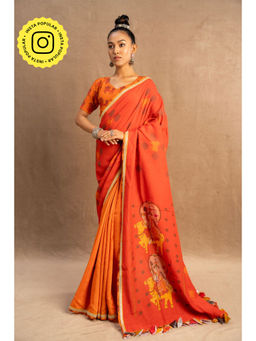 UDD DESIGN - Orange Nandi Saree with Unstitched Blouse