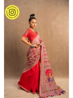 UDD DESIGN - Red Annapurna Saree with Unstitched Blouse