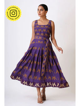 UDD DESIGN - Pratiti Mayil Purple Dress with Belt (Set of 2)