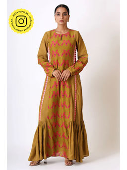 UDD DESIGN - Bronze Smriti Pleated Brown Dress