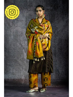 UDD DESIGN - Kundan Maati Metallic Kurta with Palazzo and Dupatta - Brown