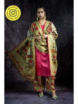 UDD DESIGN - Kundan Gulabi Metallic Kurta with Palazzo and Dupatta - Pink