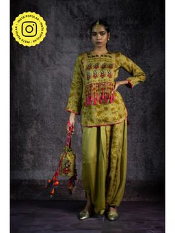 UDD DESIGN - Vraj Leela Metallic Pista Green Kurta with Dhoti Pant