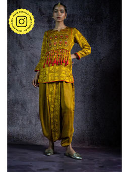 UDD DESIGN - Vraj Leela Metallic Olive Kurta with Dhoti Pant