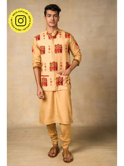 UDD DESIGN - Cream Shankha Naad Kurta with Churidar and Nehru Jacket