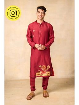 UDD DESIGN - Maroon Hanumat Shakti Kurta with Churidar