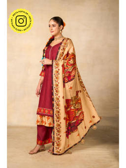 UDD DESIGN - Janaki Jaal maroon Kura with Palazzo and Dupatta