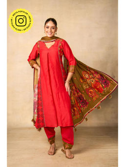 UDD DESIGN - Ayodhya Aabha Red Kura with Palazzo and Dupatta