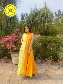 Urth Label - Sunflower Yellow and Orange Colorblock Maxi Dress