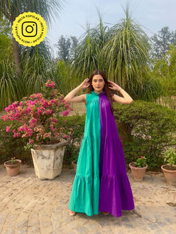 Urth Label - Iris Purple and Green Colorblock Maxi Dress