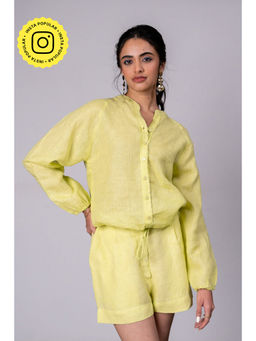 Zebein - Paloma Linen Drawstring Shirt - Lime