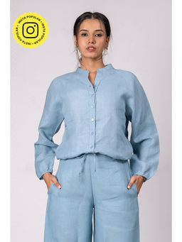 Zebein - Paloma Linen Drawstring Shirt - Icy Blue