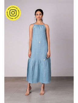 Zebein - Jazmine Linen Chord Dress With Pockets - Icy Blue