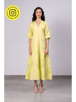 Zebein - Rosa Linen Raglan Dress With Pockets - Lime