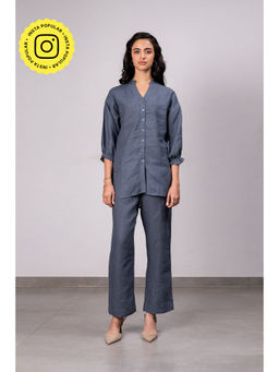 Zebein - Emma Linen Shirt With Patch Pocket - Charcoal Grey