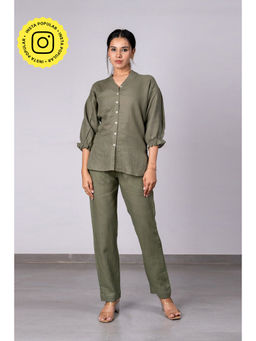 Zebein - Emma Linen Shirt With Patch Pocket - Olive Green