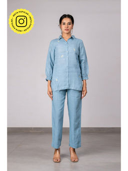 Zebein - Carla Linen Bobbin Shirt With Pockets - Icy Blue