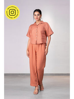 Zebein - Andrea Linen Cuban Collar Crop Shirt - Sand Brown