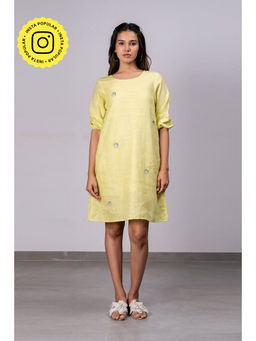 Zebein - Marie Linen A- Line Short Dress With Pockets - Lime