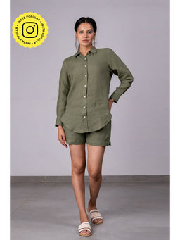 Zebein - Sandra Linen Curved Hem Shirt - Olive Green