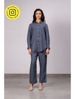 Zebein - Sandra Linen Curved Hem Shirt - Charcoal Grey