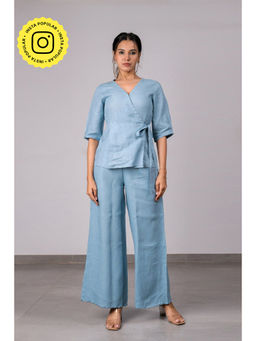 Zebein - Hannah Linen Wrap Top - Icy Blue